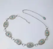 Western Equestrian Antique Silver CONCHO CHAIN BELT W/ Turquoise Stone