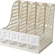 Office 4 Compartment Desktop Folder Organizer Rack/File Storage, Light Gray