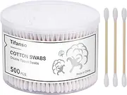 tifanso 500 Count Cotton Swabs, Natural Double Round Strong Wooden Cotton Tip Sticks Buds for Ears, Cruelty-Free Ear Swabs with Storage Box