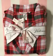 New Victorias Secret Flannel Button PJ Set Pajamas Plaid Red Black Medium