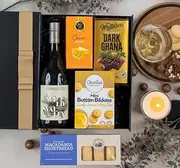 Classic Elegance Gift Hamper | Includes Stoneleigh Wild Valley Chardonnay 700ml, Charlie's Lemon White Choc Mini Button Bikkies, Ogilvie & Co Cheese Nibbles 50g, Valley Produce Shortbread Macadamia 175g, Whittaker's Dark Ghana 72% Cocoa 250g.