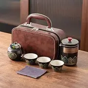 SHGarden Teapot Set Chinese Tea Set Travel Kungfu Tea Set Pottery Made Elegant Asian Tea Set with Portable Case Travel Tea Infuser Chinese Ceramic Tea Cup for Home Office Outdoor SH0035 (Black)