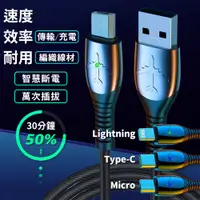 在飛比找PChome24h購物優惠-智慧發光充電線 黑色 2米 Micro USB 傳輸線