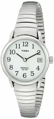 Timex T2H371, Easy Reader, Women's, Silvertone Expansion, Indiglo, Date, NEW