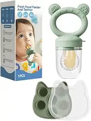 Baby Fruit Food Feeder & Mini Freezer Nibble Tray Combo, Breastmilk Popsicle Molds for Baby Cooling Relief, BPA Free Silicone Feeder for Safe Infant Self Feeding, 4 Month+(Pea Green)