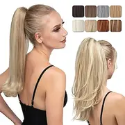 Clip in Ponytail Extension Dirty Blonde 18 Inch Drawstring Pony Tails Hair Extensions for Women Long Curly Wavy Ponytail Hair piece Synthetic Fake Versatile Po