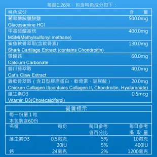 得意人生 新葡萄糖胺+MSM膜衣錠 (60錠)　II型膠原蛋白+玻尿酸+葡萄糖胺 1入組