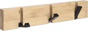Wall-Mounted Coat Rack,GeeRic Key Holder with 3 Retractable Hooks Self-Adhesive+2 Nails 2 Installation Methods Simple Modern Bamboo Coat Rack for Living Room, Kitchen, Hallway, Office