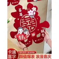 在飛比找ETMall東森購物網優惠-喜字結婚專用女方婚禮新房大門臥室窗花裝飾卡通囍字貼紙婚房布置