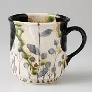 Black Oribe Grass Crest (Tuyama Kiln) Mug, 4.5 x 3.4 x 3.6 inches (11.3 x 8.7 x 9.2 cm), 11.8 fl oz (320 cc), 6.3 oz (180 g), [Mug] [Cafe]