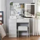 LED Dressing Table with Mirror Stool Set | Hollywood Light Makeup Table Desk Set