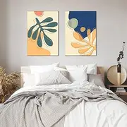 Matisse Yellow Blue Green Leaves Canvas Painting Poster Print Abstract Plant Wall Art Nordic Livingroom Home Decorative Pictures 50x70cmx2 Unframed