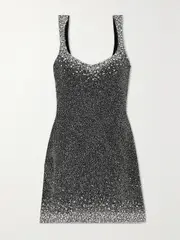 [Clio Peppiatt] Clio Peppiatt - Embellished Stretch-mesh Mini Dress - Silver - xx small xx small Silver