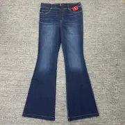 Spanx Jeans Women Large Blue Denim Flare Wide Leg Stretch Pull On Slimming NEW