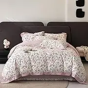 HighBuy Garden Floral Duvet Cover Queen Girl Soft Cotton Bedding Set Luxury Pink Flowers Boho Super Soft Lightweight Queen Comforter Cover Set Zipper Closure Breathable Queen