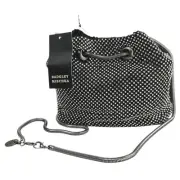 NEW Badgley Mischka Black Silver Rhinestone Chain Strap Midnight Shoulder Bag
