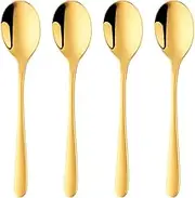 (4-piece, Gold) - Demitasse Espresso Spoons, BuyGo 18/8 Stainless Steel Gold Teaspoon Round Mini Coffee Sugar Spoon for Home Cafe Restaurant, 15cm , Set of 4