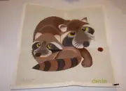 dede hand painted needlepoint canvas racoons 12x12 crafts needlework vintage