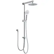 Round Chrome Twin Rain Shower Head Set 3 Mode Handheld Sliding Rail Wall Arm