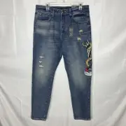 Men’s Size 32 Ed Hardy Denim Jeans New York City Eagle Skull Patch Distressed