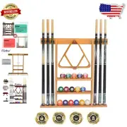 Solid Oak Wall-Mounted Pool Cue Rack - Elegant Game Room Storage