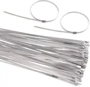 30Pcs 14 Inches 304 Stainless Steel Zip Ties Exhaust Wrap Coated Locking, Metal