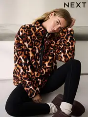 Animal Print Borg Half Zip Fleece (B63287) | $56