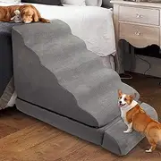 Dog Stairs for High Bed, 28 in Height Foam Dog Stairs & Steps Ramps for High Beds 25-30 inches, 6-Step Dog Steps for Small Dogs and Cats, Non-Slip Balanced Pet Stairs for Small Dog, Older Pets