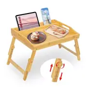 Serving Tray With Bed Table For Eating - Bamboo Breakfast Food Phone Tablet