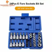 Thunder Tools 34pcs 3/8" Drive Star & E Torx Bit Socket Set tool kit
