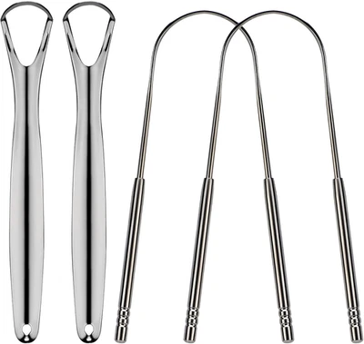 4Pcs Tongue Scraper Medical Grade Stainless Steel Eliminate Bad Breath Tongue Br
