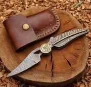 Handmade Fully Damascus Leaf Pocket Knife Folding Hunting Camping Folding Custom