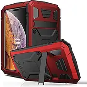 Yidai-Silu for iPhone X/Xs Outdoor Case 【IP-54, Kickstand, Screen Protector】 Military Rugged 360 Full Body Protective Metal Shockproof Silicone Cover for iPhone X/Xs 5,8" - Red