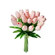 20pcs Flowers Artificial Tulip Silk Fake Flowers 13.5" for New Year Light Pink