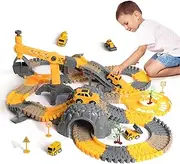 tumama Race Tracks Set Construction Vehicles Flexible Trains Tracks With Magic Electric cars, Toy Cars Set for 2 3 4 5 6 7 Years Old Child Kids Boys and Girls Road Race Playset Christmas Birthday Gift