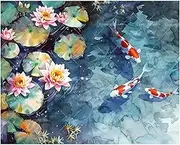 TAOPAOLAB Nature Paint by Numbers Kit for Adults - DIY Koi Fish and Blooming Lotus Pond Painting on Canvas 16x20 Inches, Acrylic Paint Set, Suitable for Beginners, Art for Home Decoration or Gifts