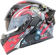 Motorcycle Helmet Bluetooth Flip-Up Helmet, Double Visor Modular Helmet ECE Certified, Full Face Helmet with Microphone for Automatic Response for Adults Women Men
