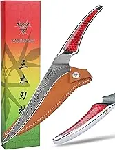 SANMUZUO 7.5 inch Fillet Knife, Japanese VG-10 Damascus Steel Kitchen Fish Knife, Ultra Sharp Boning Knife with Full-Tang Handle in Red Resin, LA-S9 Series