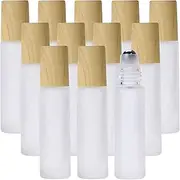 12Pcs 5ml Roller Bottles Frosted Glass Roll On Bottles Empty Refillable Essential Oil Perfume Cosmetic Sample Bottles with Stainless Steel Roller Balls & Wood Grain Plastics Lid