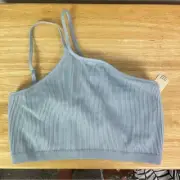 Aerie One Shoulder Ribbed Crop Top Light Blue Size Large