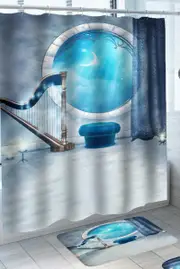 Harp by the Old Castle Window Shower Curtain