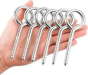 YGAOHF 5 Inch Large Eye Hooks Heavy Duty - 6 Pcs Eye Bolts Screw in Hooks Stainless Steel 500 LBS Breaking Strength, Strong Silver Eye Screws for Wood, Hanging Heavy-Duty Applications