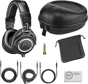 Audio-Technica ATH-M50x Professional Studio Monitor Headphones | Black Bundle with Full Sized Hard Body Headphone Case and Microfiber Cleaning Cloth (3 Items)