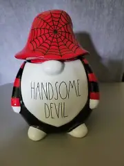 Rae Dunn Handsome Devil Gnome Ceramic Canister Black & Red Cookie Jar New in Box