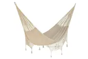 Mayan Legacy Queen Size Deluxe Outdoor Cotton Mexican Hammock in Cream Colour