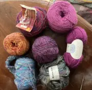 Yarn Lot Of 7 Skeins New/1 Partial High Quality Wool Blends Diff Weights
