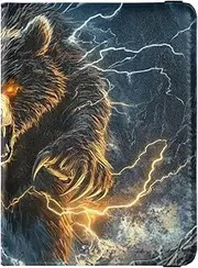 [Amooorous] Blue Cool Flame Bear Leather decorative passport holder for travel Wallet Combo Card Holder Passport Case Ultra Slim, Blue cool flame Bear, 1 size