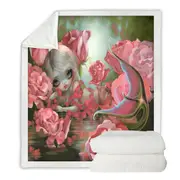 Pink Fantasy Art Mermaid with Roses Throw Blanket