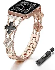 Wingoden Metal Strap Compatible with Apple Watch Band for Women 38mm 40mm 41mm 42mm 44mm 45mm 49mm Rhinestone Bracelet for iWatch Band Series 9/8/7/6/5/4/3/2/1/SE/Ultra/Ultra 2, 38mm/40mm/41mm, Metal