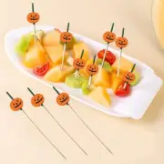100pcs Halloween Disposable Bamboo Skewers Pumpkin Skull Bamboo Cocktail Sticks
